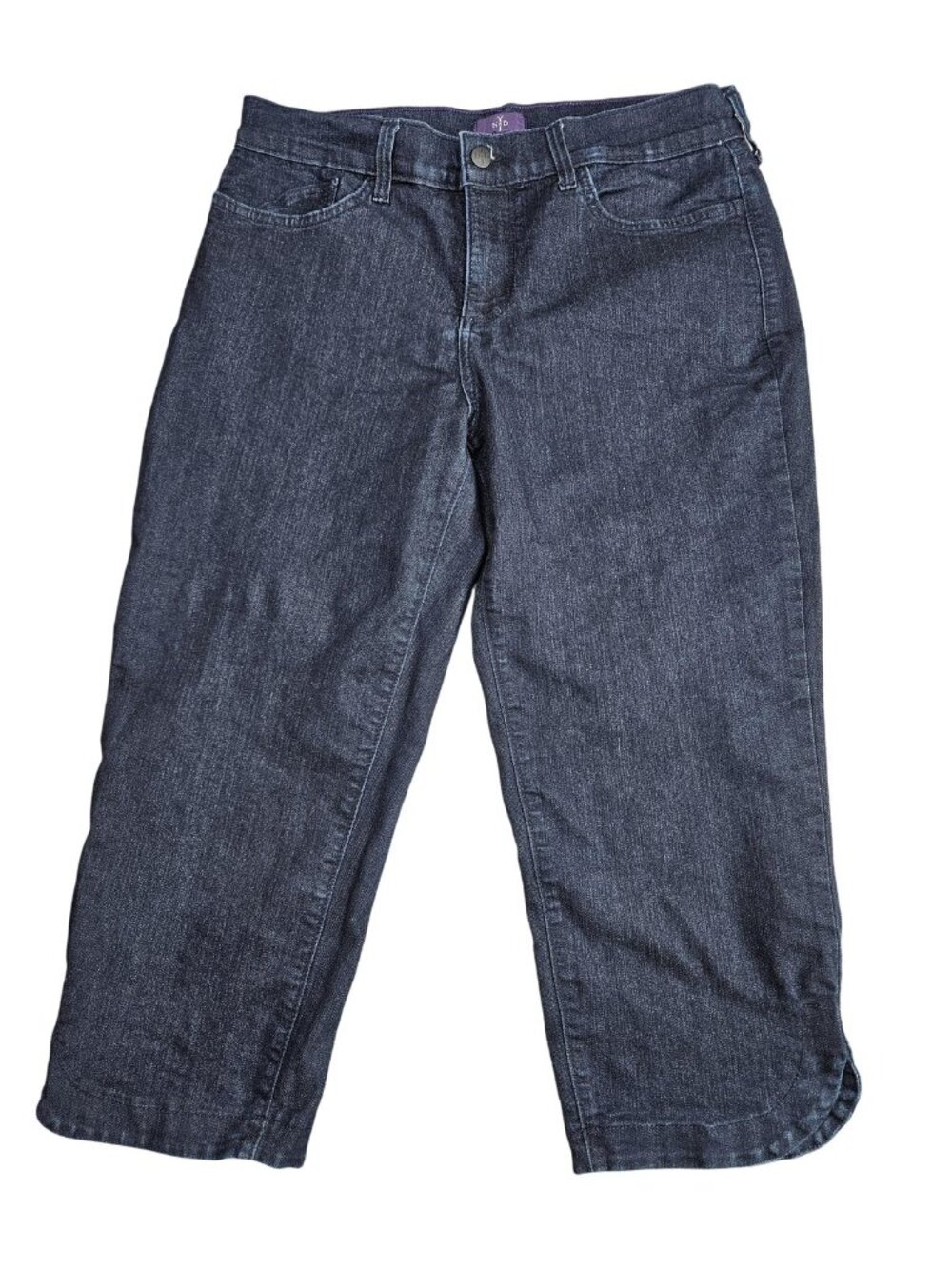 NYDJ Crop Jeans Womens 12 Blue Dark Wash Mid‎ Rise Lift Tuck Stretch Denim